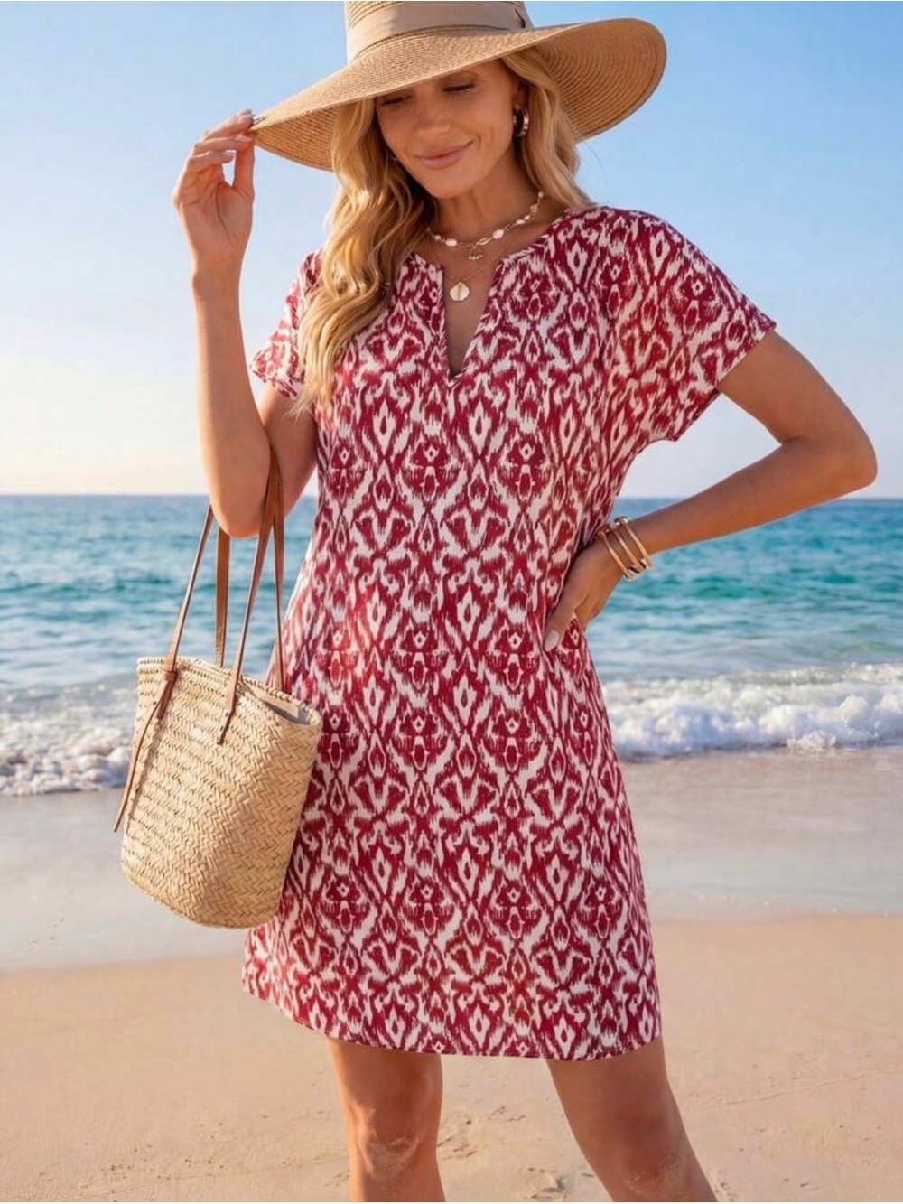 Red Ikat Short-Sleeve Sumner Dress